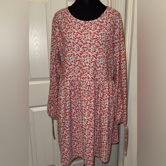 Wednesdays Girl Red and Pink Long Sleeve Crew Neck Sweater Dress - Picture 1 of 6